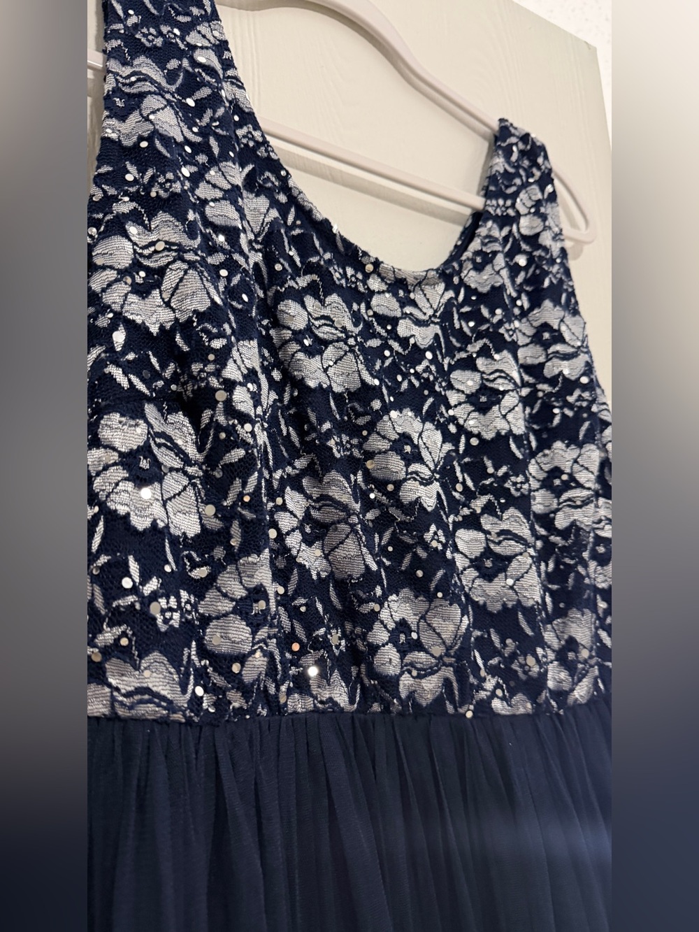 Navy & Silver Floral Sequin Maxi Dress